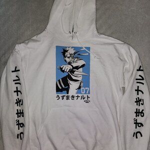 Naruto Shippuden Hoodie Sweatshirt White Men's Medium M Sasuke Blue logo Anime